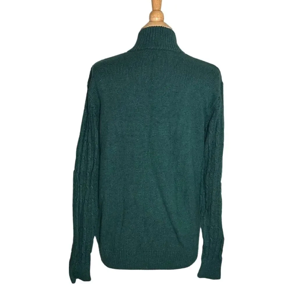 Crew Clothing Company Lambswool Blend Pullover Green Quarter Button Up Sweater